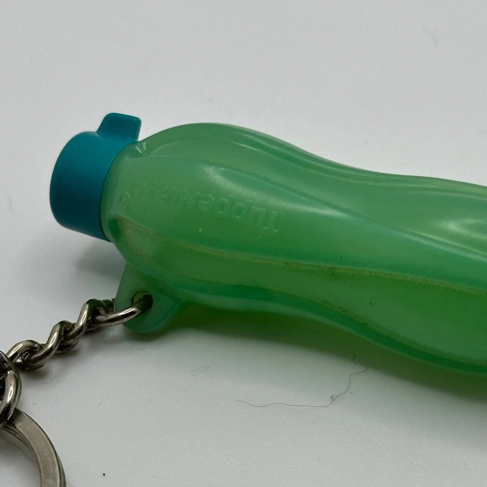 Tupperware Eco Water Bottle Keychain Lime Green Teal Blue Miniature Collectible